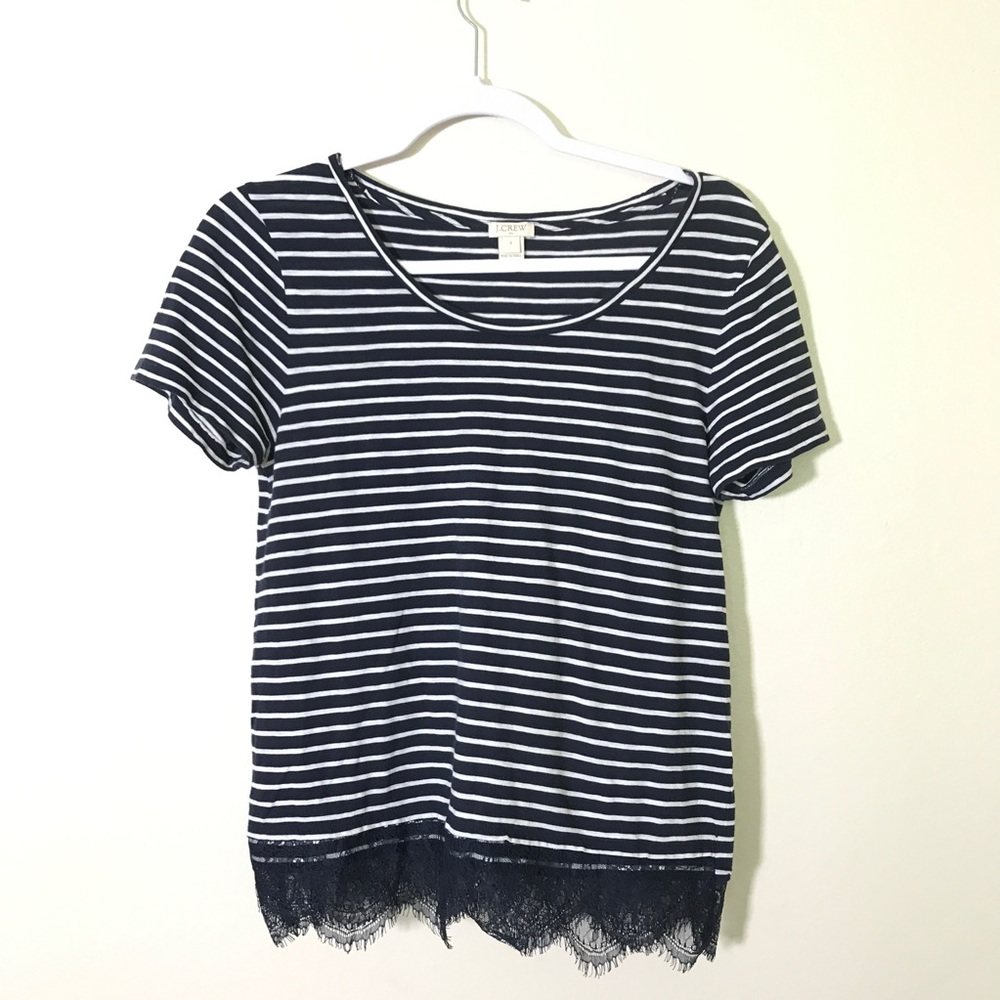 J.Crew navy blue stripped t-shirt lace hem